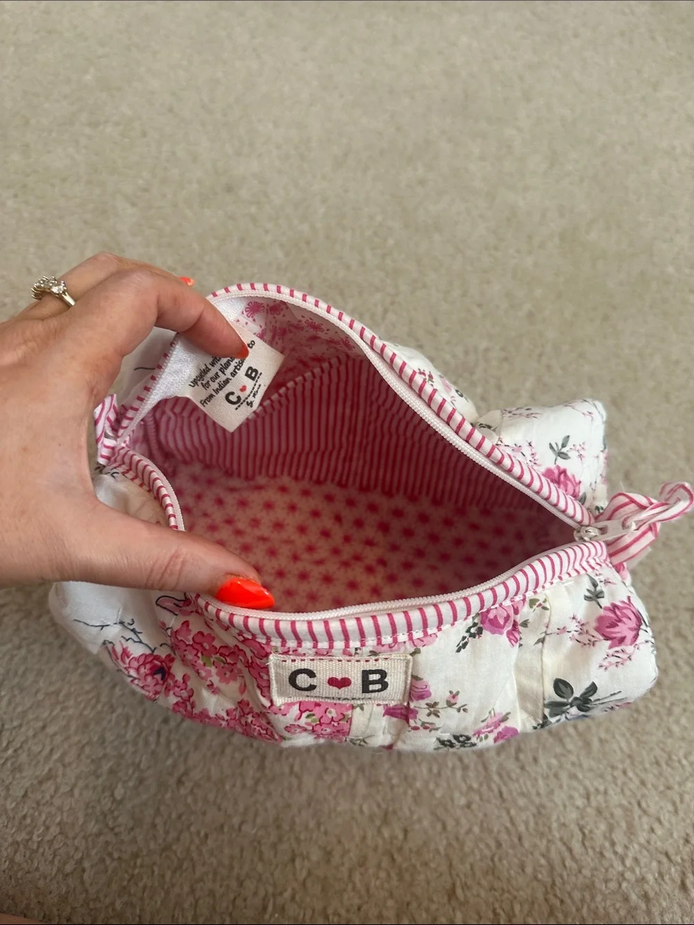 C·B Positano Pink Floral Quilted Travel Cosmetic Bag
